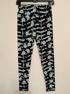 LULAROE Black and Mint Floral Stripe Leggings OS